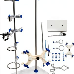 Laboratory Stands Support Set, with a Round-jaw Burette Clamp & Butterfly Burette Clamp, Lab Clamp Retort and 2 Flask Ring Clamps, Rod Length 60cm Sciencent Laboratory Grade Lab Metalware Set-0